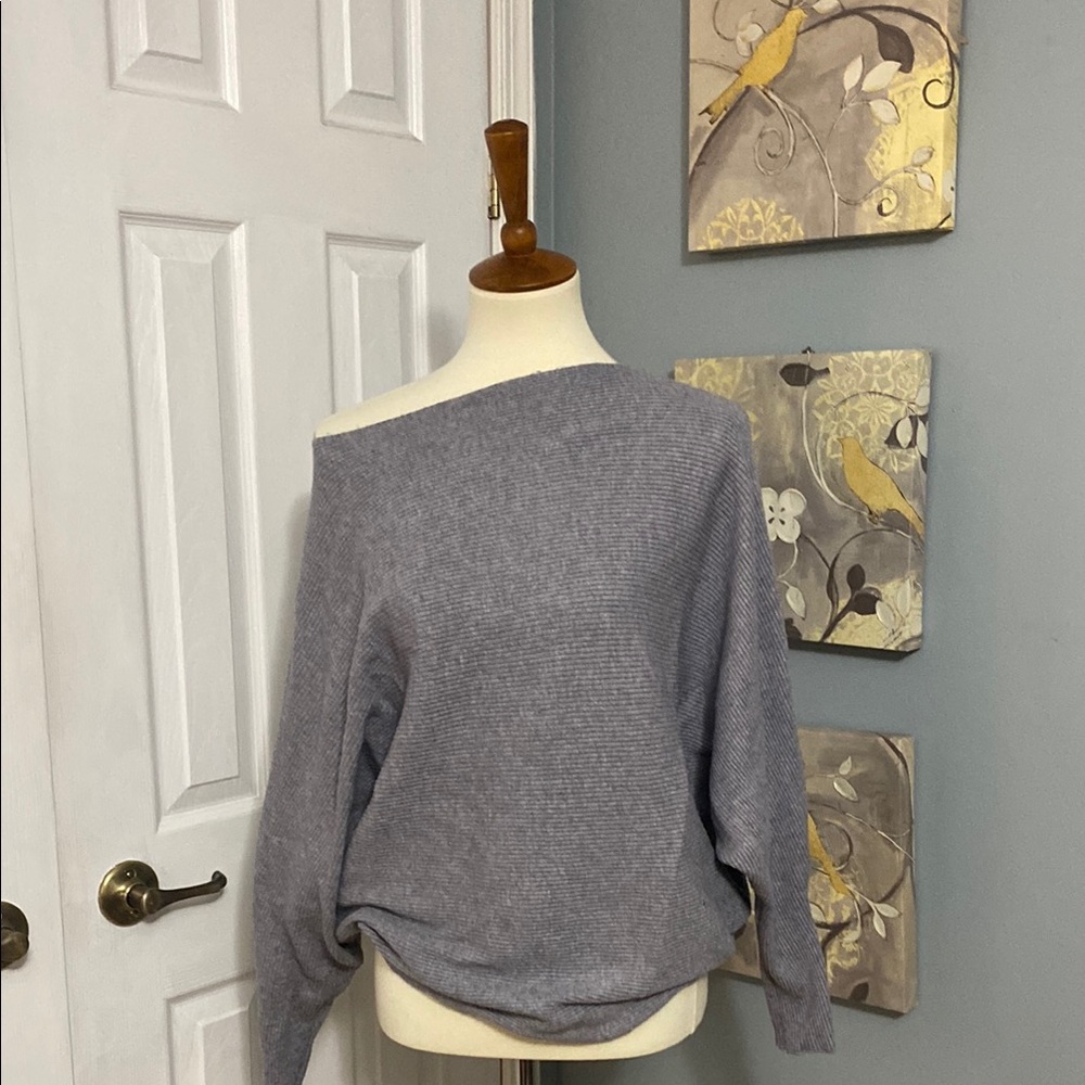 Joan Vass New York Gray Off-Shoulder Women's Sweater Large